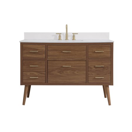 ELEGANT DECOR 48 Inch Bathroom Vanity In Walnut Brown With Backsplash, 2PK VF41048WB-BS